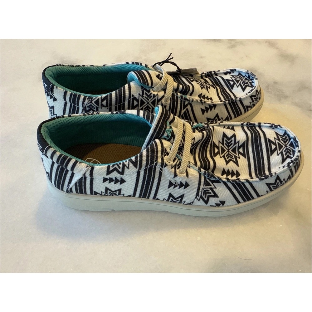 Ariat Hilo‎ Kids 4 Black White Stark Southwest Canvas Lace Up Loafers 10050911